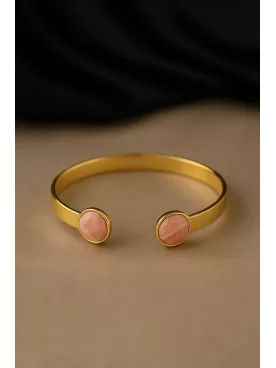 Bracelet Doré à l’Or Fin avec Cabochons en Rhodochrosite – Douceur et Harmonie