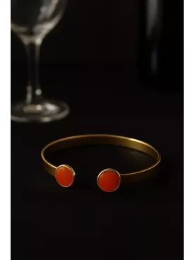 Bracelet Doré à l’Or Fin avec Cabochons en Cornaline – Énergie et Élégance