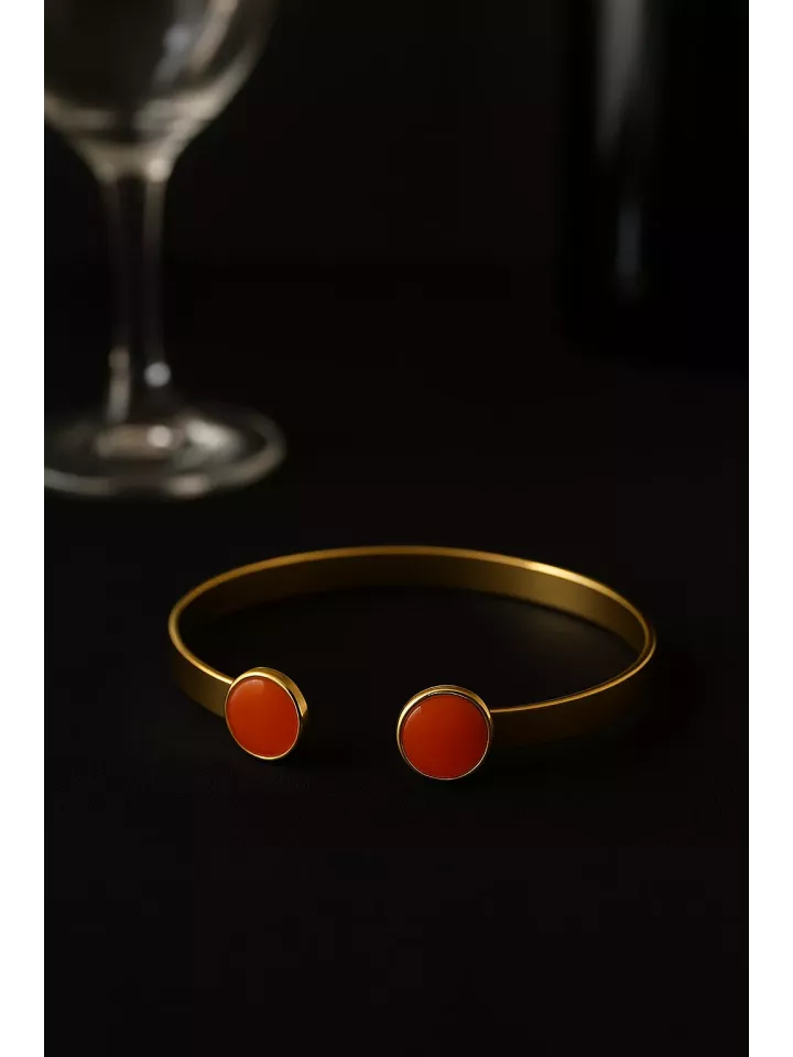 Bracelet Doré à l’Or Fin avec Cabochons en Cornaline – Énergie et Élégance