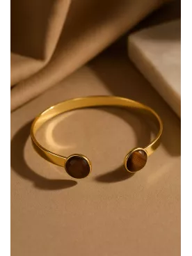 Bracelet Doré à l’Or Fin avec Cabochons en Œil de Tigre – Force et Élégance