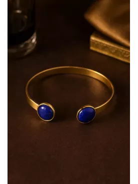 Bracelet en laiton doré à l’or fin avec cabochons en pierre gemme Sodalite – 15 cm, 10 mm