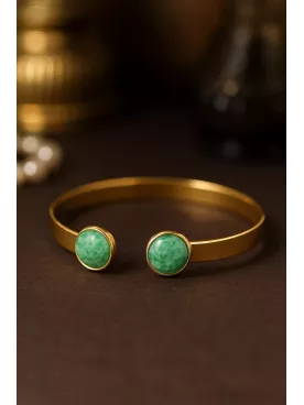 Bracelet en laiton doré à l’or fin avec cabochons en pierre gemme Aventurine – 15 cm, 10 mm
