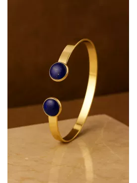 Bracelet en laiton doré à l’or fin avec cabochons en pierre gemme Lapis-Lazuli – 15 cm, 10 mm