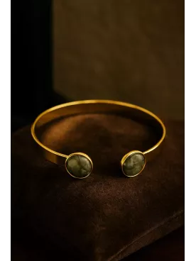 Bracelet en laiton doré à l’or fin avec cabochons en pierre gemme Labradorite – 15 cm, 10 mm