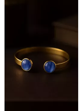 Bracelet en laiton doré à l’or fin avec cabochons en pierre gemme Kyanite – 15 cm, 10 mm