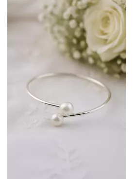 Ronsard-Bracelet Mariée Flexible en Argent 925 avec Perles Nacrées 10 mm – Blanc ou Ivoire, Élégance et Raffinement