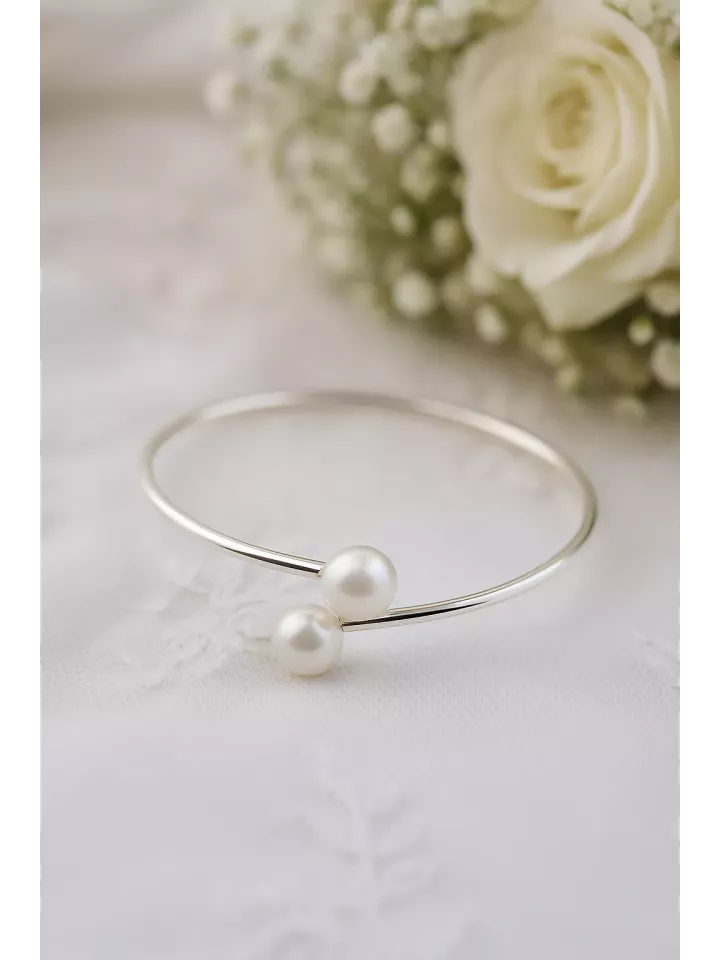 Ronsard-Bracelet Mariée Flexible en Argent 925 avec Perles Nacrées 10 mm – Blanc ou Ivoire, Élégance et Raffinement