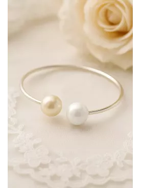 Ronsard-Bracelet Mariée Flexible en Argent 925 avec Perles Nacrées 10 mm – Blanc ou Ivoire, Élégance et Raffinement