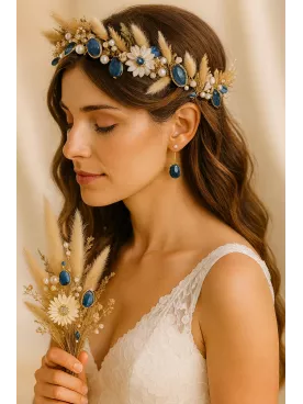 Bleuet - Couronne de Fleurs Séchées  – Couronne Bohème Naturelle pour Mariée ou Invitées