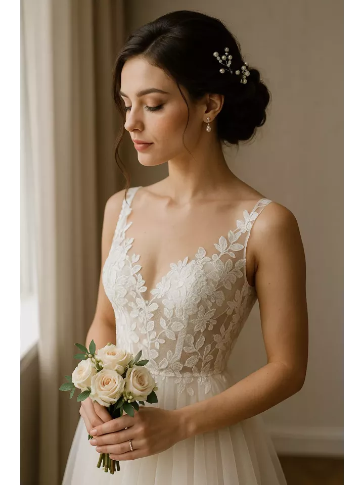 Pluie d'étoile - lot 2 Pics à cheveux de mariée orné de perles nacrées Swarovski