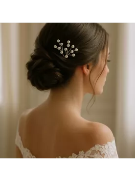 Pluie d'étoile - lot 2 Pics à cheveux de mariée orné de perles nacrées Swarovski