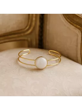 Nacre– Bracelet Mariée raffiné doré à l’or fin, orné d’une Pierre de nacre 15mm