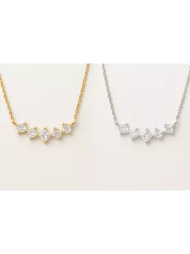 Losange- Collier Mariée – Oxydes de Zirconium 32x10 mm – Doré à l’or fin ou Argent 925 sur Chaîne Fine en Acier Inoxydable