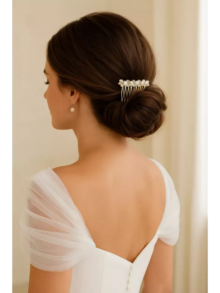 Héra – Peigne de mariée en perles nacrées & cristal de Swarovski