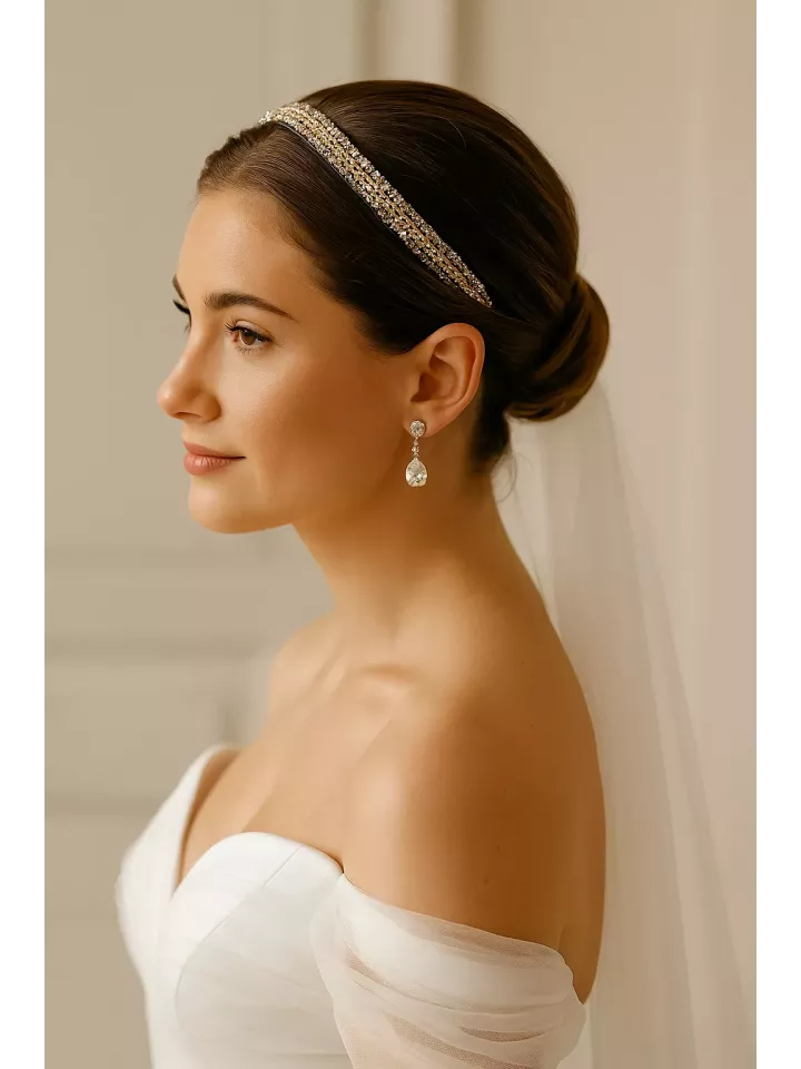 Isis – Serre-tête de mariée doré scintillant | Coiffure mariage bohème chic