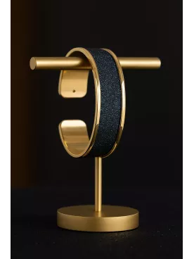 Eurydice – Bracelet mariée ou soirée en laiton doré 15 mm avec rebord courbé | Ruban pailleté imitation cuir Blue/Black