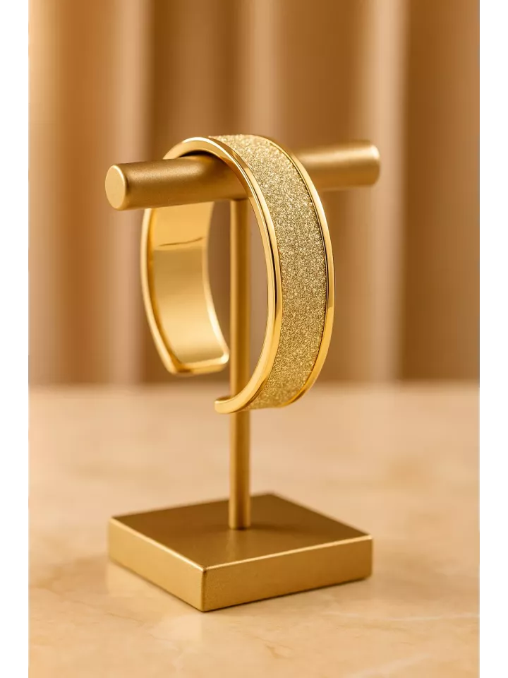 Eurydice – Bracelet mariée doré en laiton 15 mm avec ruban pailleté Gold Glitter | Bijou mariage chic et élégant