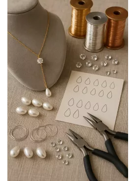 Iguazú – Collier Bohème Chic, Cabochon Cristal & Goutte Nacrée, Mariage Romantique