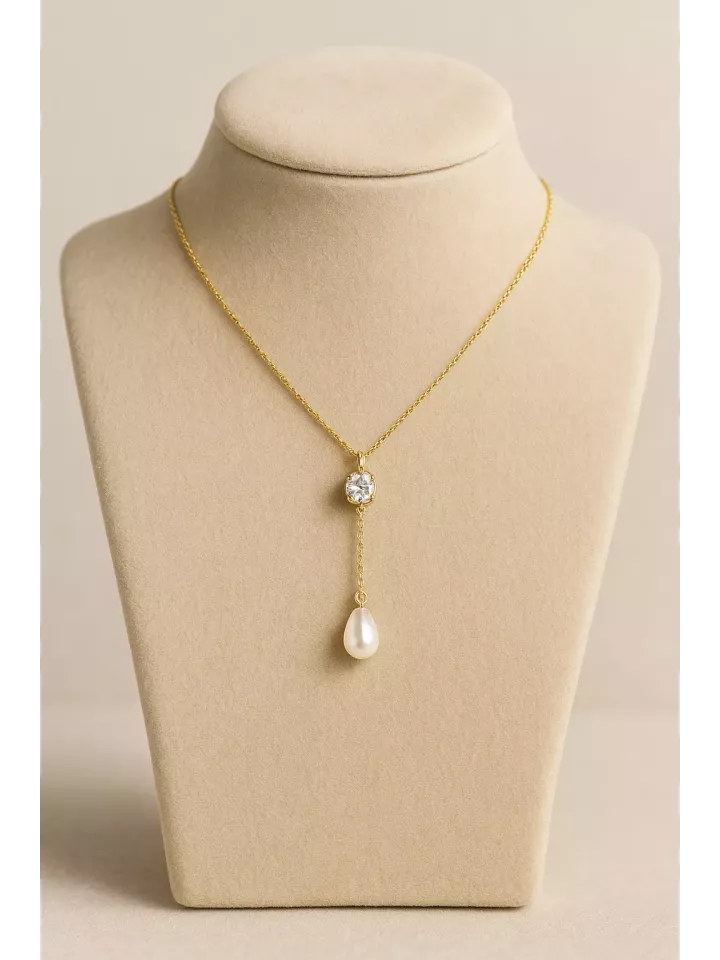 Iguazú – Collier Bohème Chic, Cabochon Cristal & Goutte Nacrée, Mariage Romantique