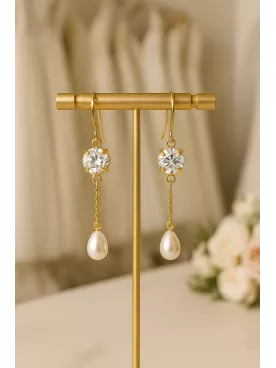 Iguazú - Boucles d’oreilles crochet Cabochon Cristal & Goutte Nacrée, Mariage Romantique