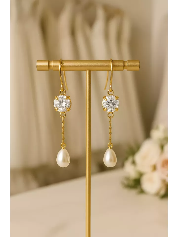 Iguazú - Boucles d’oreilles crochet Cabochon Cristal & Goutte Nacrée, Mariage Romantique