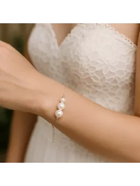 Trio Dégradé- Bracelet Mariée minimaliste sur câble argenté, perles nacrées et fermoir argent 925
