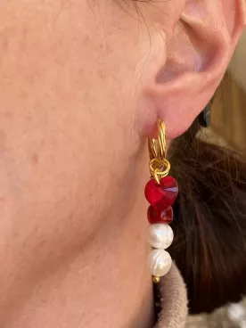 Boucles Perles Rouges & Scarabée Doré– Parfait pour Témoins & Invités