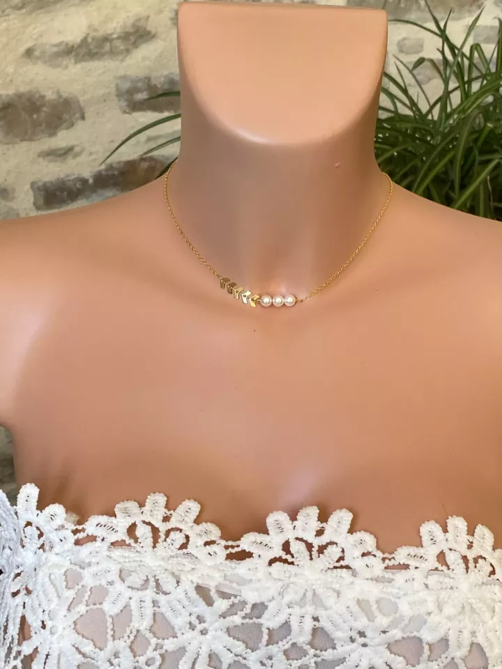 Iris — Collier de mariée · Maille chevron & perles nacrées Swarovski