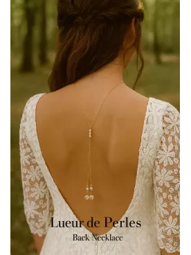 Tongass - Collier de dos de mariée – Perles nacrées Swarovski acier inoxydable