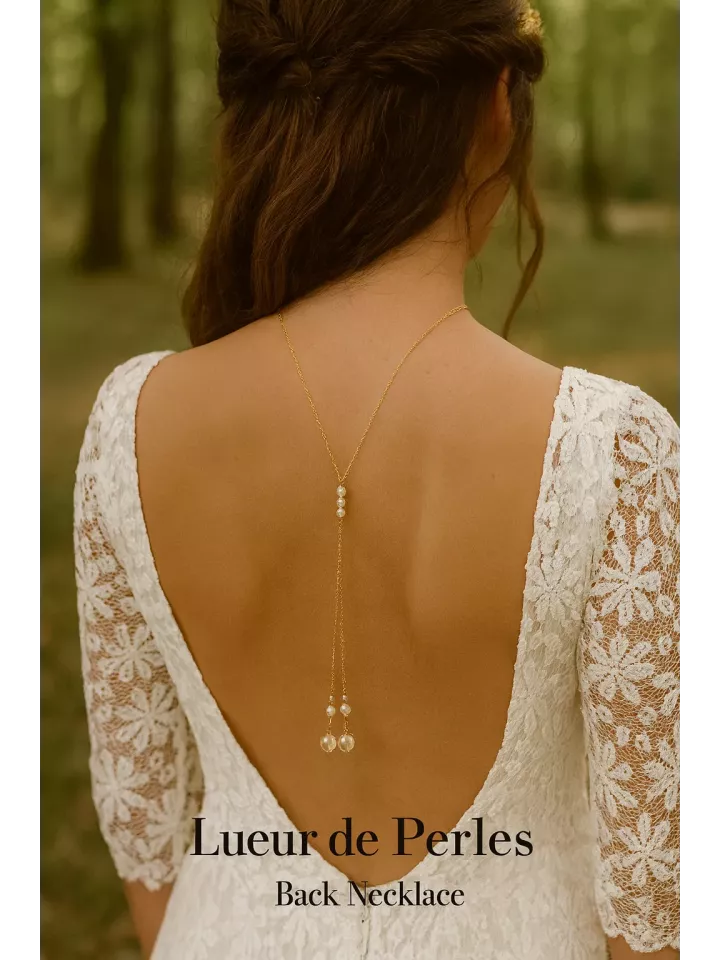 Tongass - Collier de dos de mariée – Perles nacrées Swarovski acier inoxydable