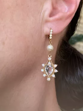 Boucles d’oreilles Mariée Princesse – Dormeuses dorées avec cristal goutte 24×16 mm et strass