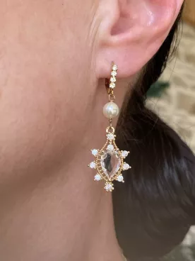 Boucles d’oreilles Mariée Princesse – Dormeuses dorées avec cristal goutte 24×16 mm et strass