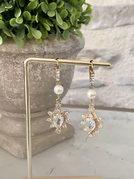 Boucles d’oreilles Mariée Princesse – Dormeuses dorées avec cristal goutte 24×16 mm et strass