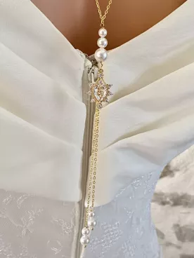 Collier de dos mariée princesse, doré, cristal goutte 24×16 mm, bijoux faits main