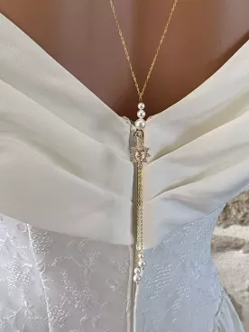 Collier de dos mariée princesse, doré, cristal goutte 24×16 mm, bijoux faits main
