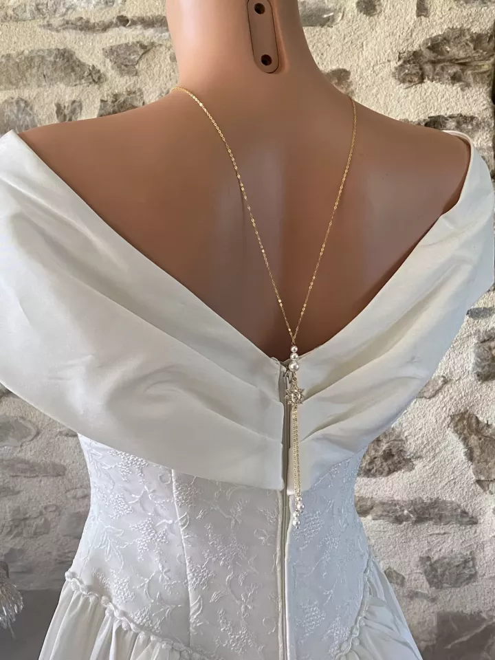 Collier de dos mariée princesse, doré, cristal goutte 24×16 mm, bijoux faits main