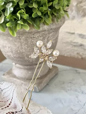 St Valentin – Pic à cheveux de mariée doré avec perles & cristaux
