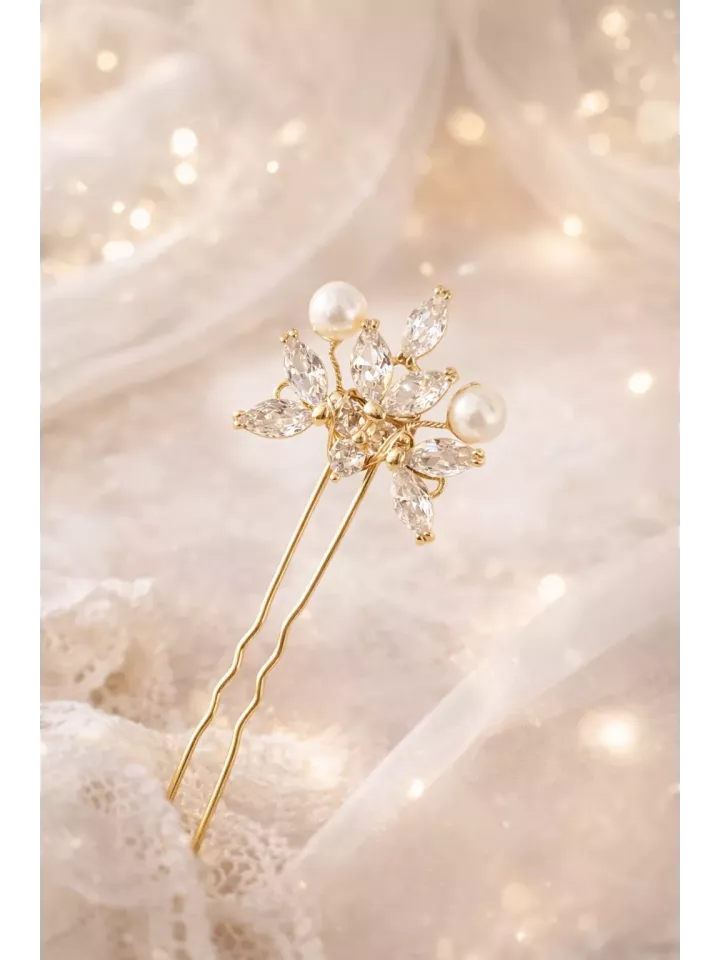 St Valentin – Pic à cheveux de mariée doré avec perles & cristaux