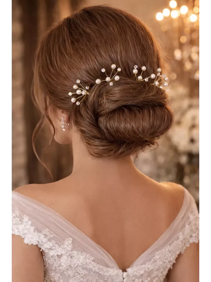 Parure Étoilée – Pics à cheveux lumineux pour coiffure de mariée