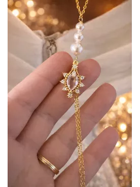 Collier de dos mariée princesse, doré, cristal goutte 24×16 mm, bijoux faits main