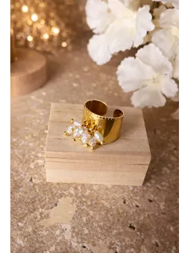 Bague Imperial Pearl – Bague perle ajustable en acier inoxydable doré – Bijou mariage femme fait main