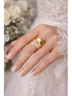 Bague Imperial Pearl – Bague perle ajustable en acier inoxydable doré – Bijou mariage femme fait main