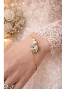 Golden Square - Bracelet mariée Cabochon Cristal & perles Nacrées, Mariage Romantique Bijoux Mariage Accessoires