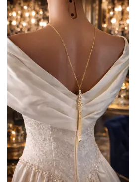 Collier de dos mariée princesse, doré, cristal goutte 24×16 mm, bijoux faits main