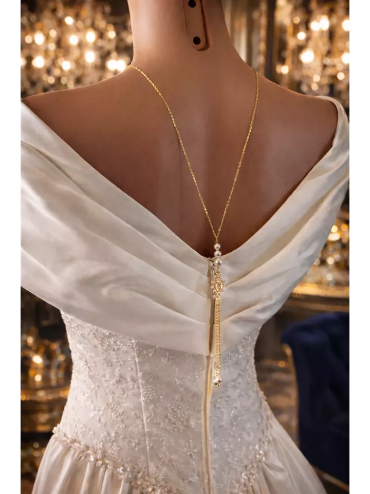 Collier de dos mariée princesse, doré, cristal goutte 24×16 mm, bijoux faits main