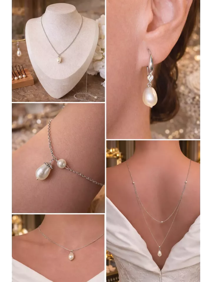 Parure Clémence – Bijoux de Mariée en Perles de Swarovski - Acier Inoxydable