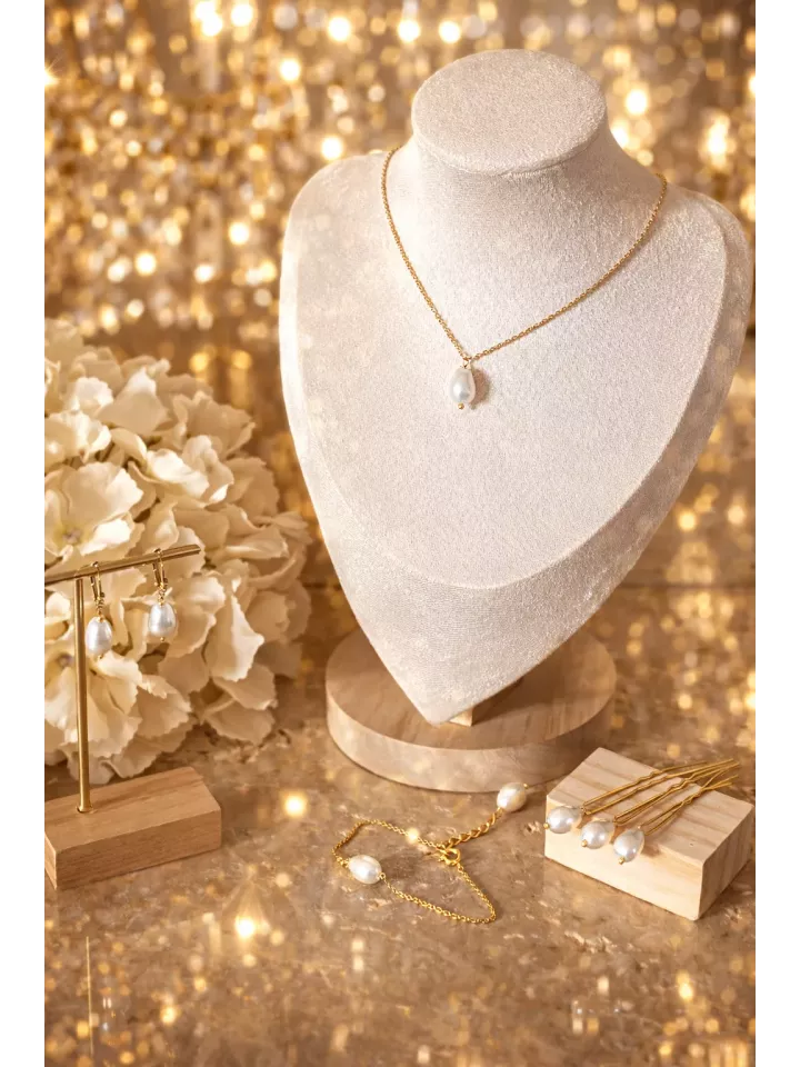 Parure goutte nacrée – Bijoux de Mariée en Perles de Swarovski - Acier Inoxydable