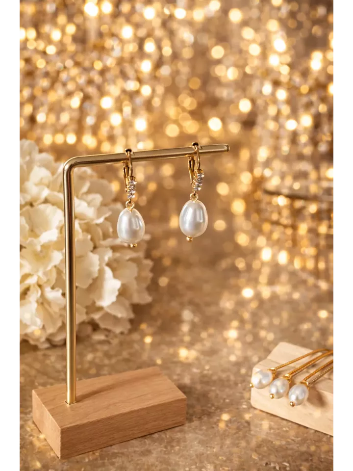 Boucles d’oreilles mariée – gouttes nacrées PureCrystal – Pendantes perle & zirconium – Acier inoxydable doré/argenté, mariage