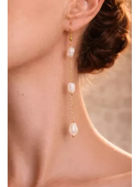 Boucles d’Oreilles  – 3 Perles d’Eau Douce | Mariée | Argenté, Doré ou Gold Rose- Iséa