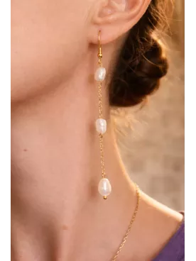 Boucles d’Oreilles  – 3 Perles d’Eau Douce | Mariée | Argenté, Doré ou Gold Rose- Iséa